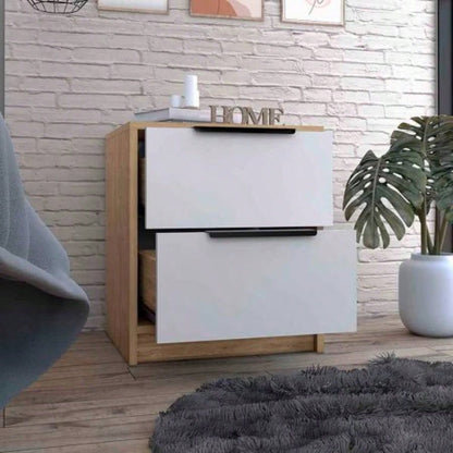 Nightstand Cervants, Two Drawers, Metal Handle, Light Gray