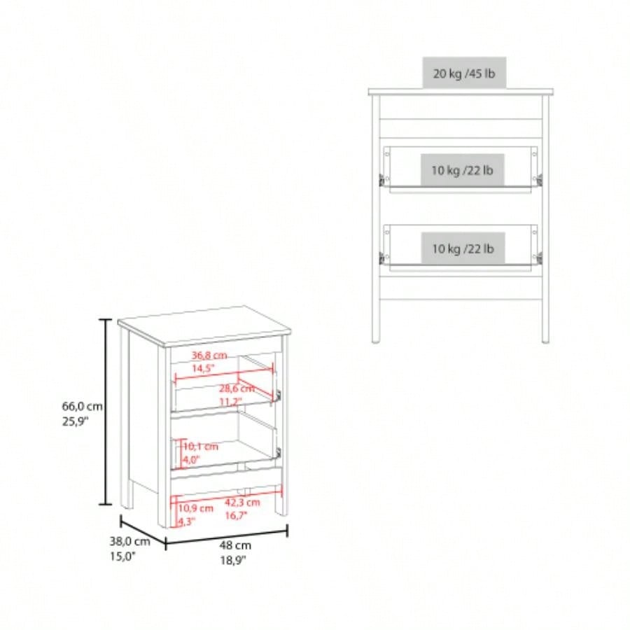 Nightstand, 2 Drawers, White