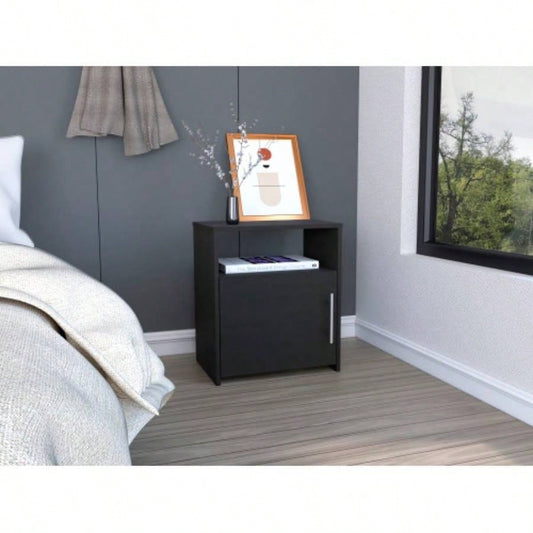 Nightstand Cuarzz, One Cabinet, Black Wengue
