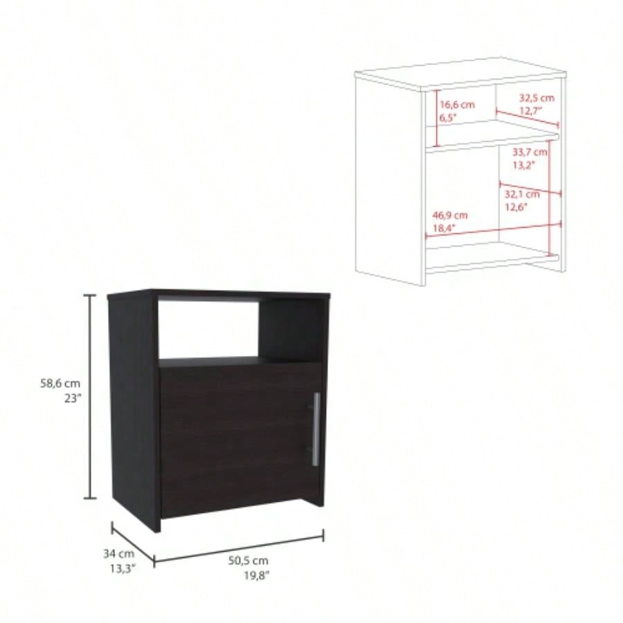 Nightstand Cuarzz, One Cabinet, Black Wengue