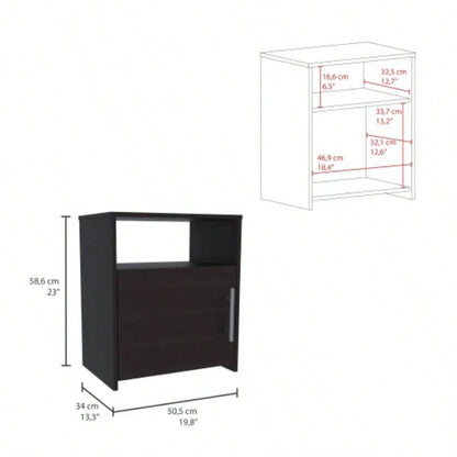 Nightstand Cuarzz, One Cabinet, Black Wengue