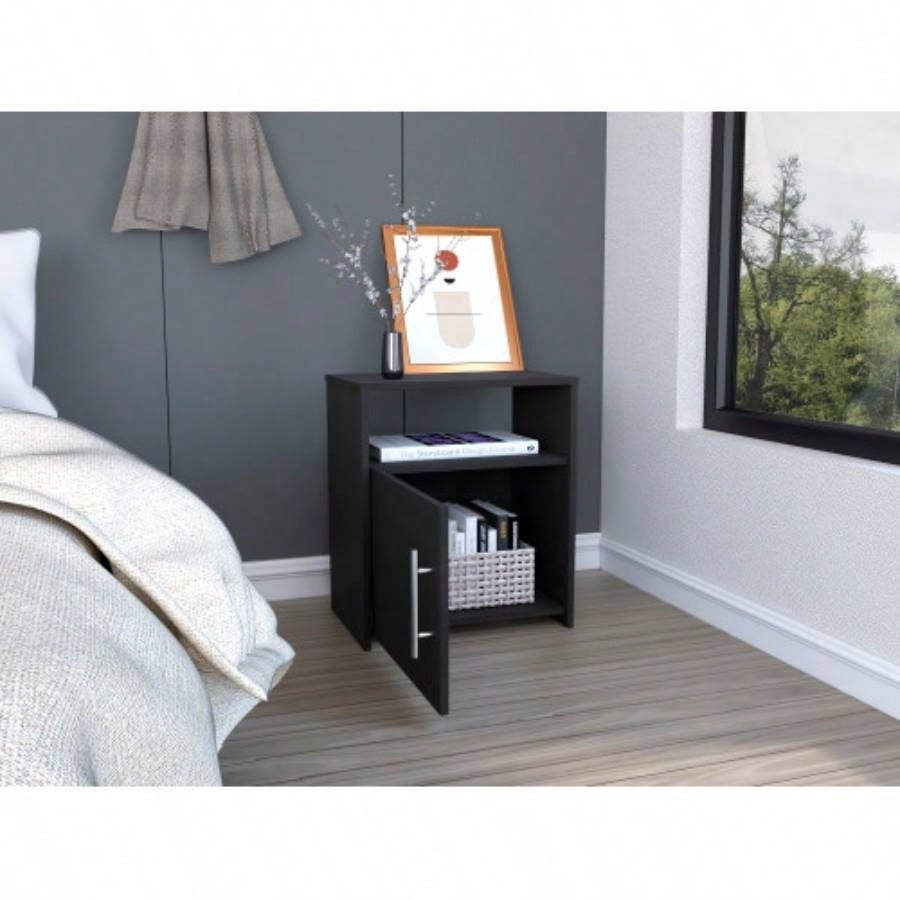 Nightstand Cuarzz, One Cabinet, Black Wengue