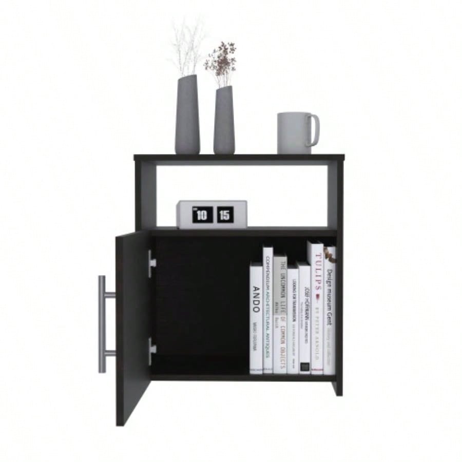 Nightstand Cuarzz, One Cabinet, Black Wengue