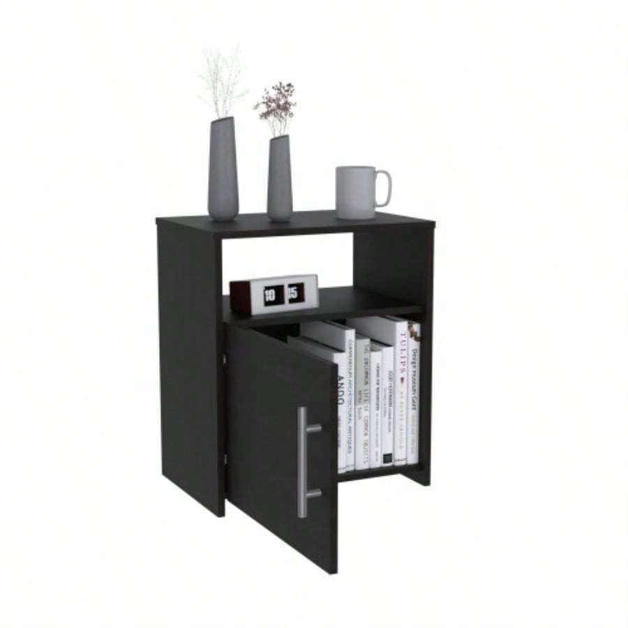 Nightstand Cuarzz, One Cabinet, Black Wengue