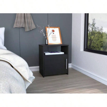 Nightstand Cuarzz, One Cabinet, Black Wengue