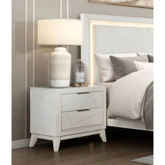Antique White Nightstand with Drawers Modern Bedroom Furniture 1pc