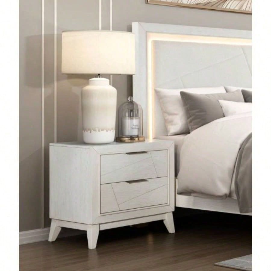 Antique White Nightstand with Drawers Modern Bedroom Furniture 1pc