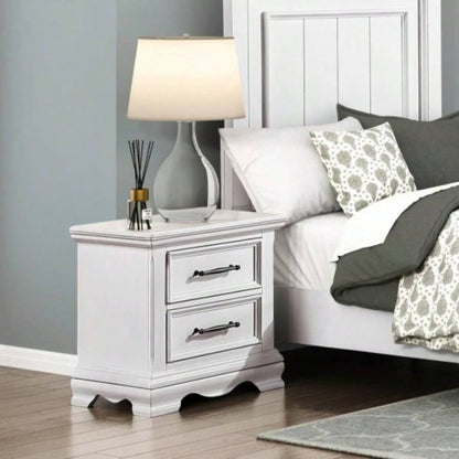 Charming White 2 - Drawer Nightstand Durable Wood Black Handles Classic Bedside Table 1pc Bedroom Furniture
