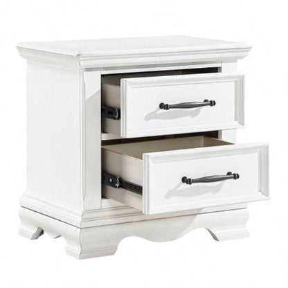 Charming White 2 - Drawer Nightstand Durable Wood Black Handles Classic Bedside Table 1pc Bedroom Furniture