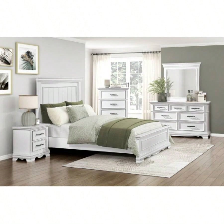 Charming White 2 - Drawer Nightstand Durable Wood Black Handles Classic Bedside Table 1pc Bedroom Furniture