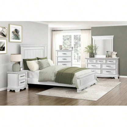 Charming White 2 - Drawer Nightstand Durable Wood Black Handles Classic Bedside Table 1pc Bedroom Furniture