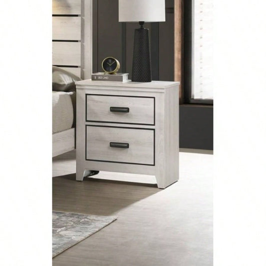 Contemporary 2 - Drawer Nightstand End Table Beige White Two Storage Drawers Bedroom Furniture