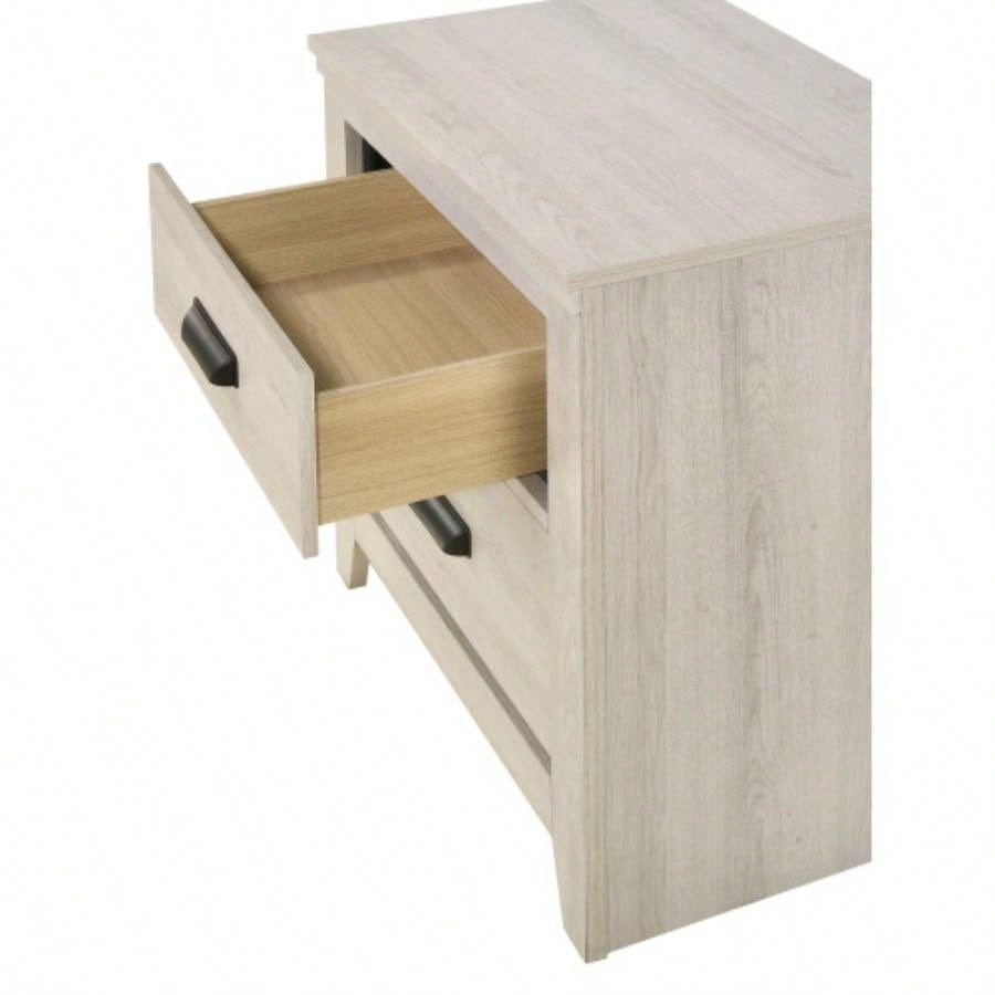Contemporary 2 - Drawer Nightstand End Table Beige White Two Storage Drawers Bedroom Furniture