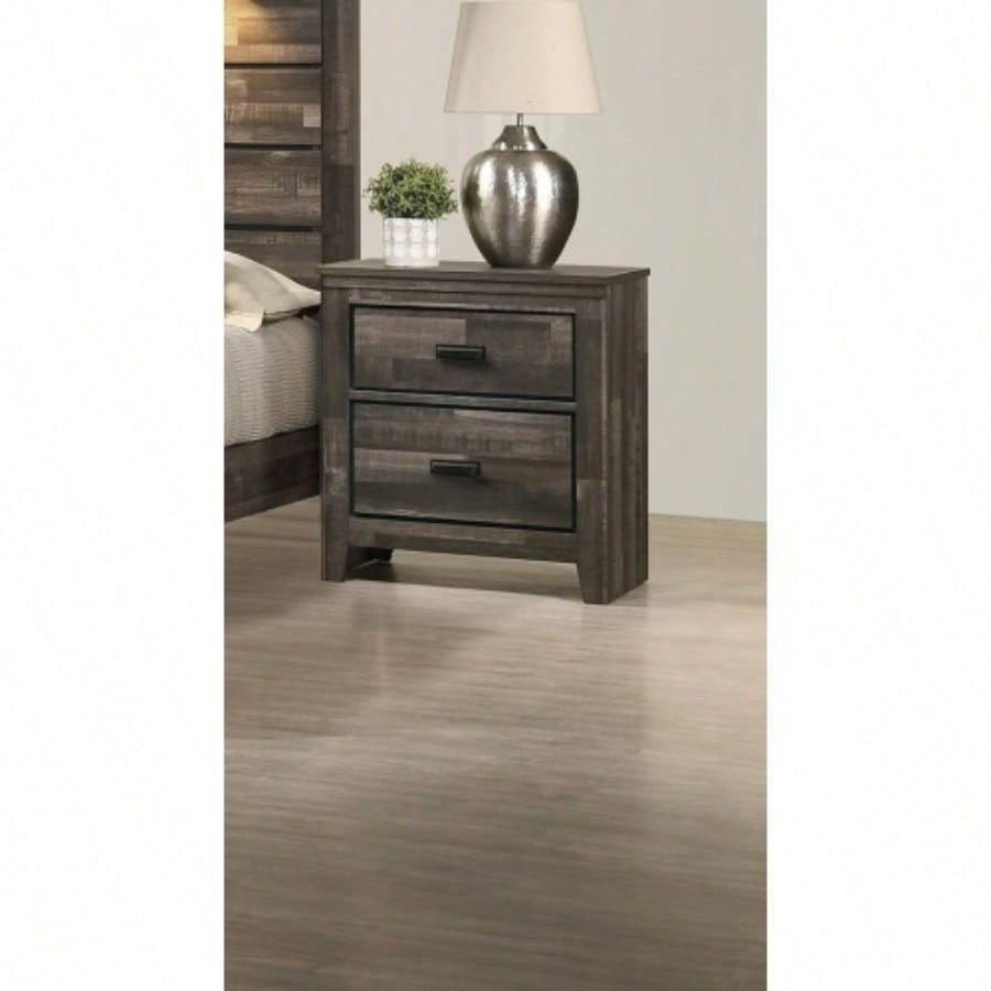 Contemporary 2 - Drawer Nightstand End Table Beige White Two Storage Drawers Bedroom Furniture