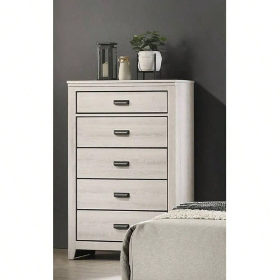 Contemporary 2 - Drawer Nightstand End Table Beige White Two Storage Drawers Bedroom Furniture