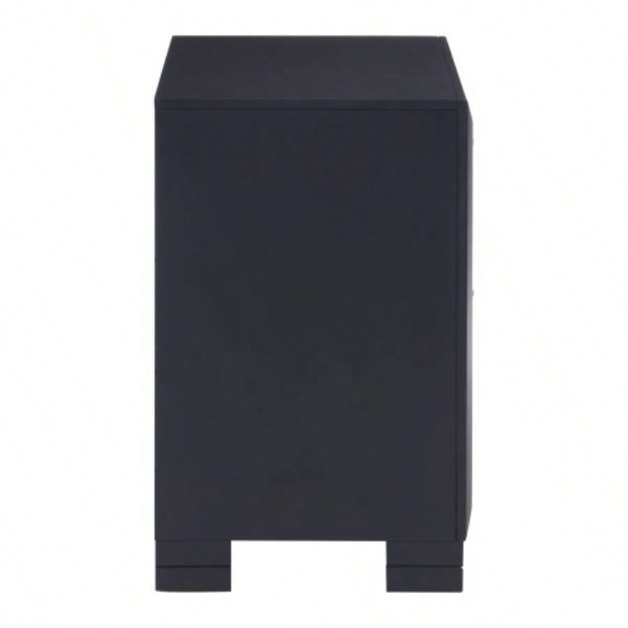 Modern Bedroom Nightstand of Two Drawers Beveled Acrylic Trim Wooden Furniture 1pc, Midnight Blue