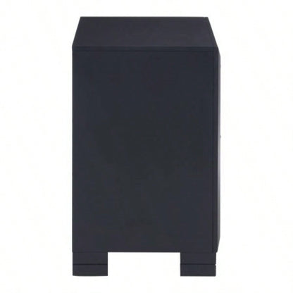 Modern Bedroom Nightstand of Two Drawers Beveled Acrylic Trim Wooden Furniture 1pc, Midnight Blue