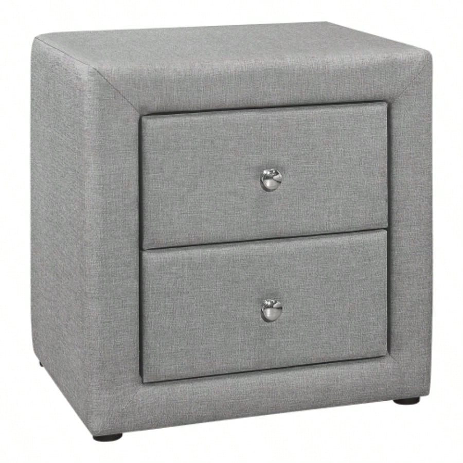 Nightstand, Nightstand, End, Side, Lamp, Storage Drawer, Bedroom, Upholstered, Linen Look, Transitional