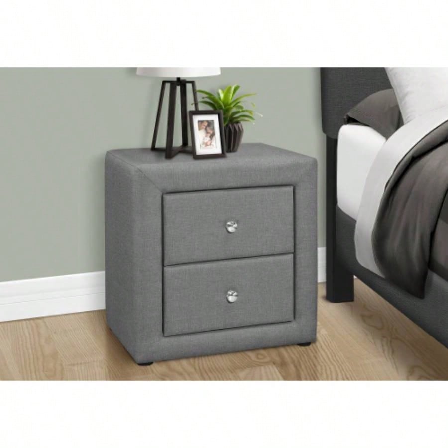 Nightstand, Nightstand, End, Side, Lamp, Storage Drawer, Bedroom, Upholstered, Linen Look, Transitional