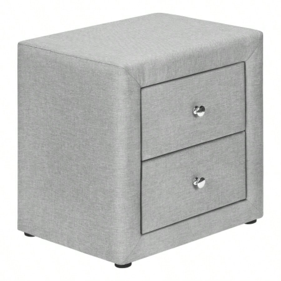 Nightstand, Nightstand, End, Side, Lamp, Storage Drawer, Bedroom, Upholstered, Linen Look, Transitional
