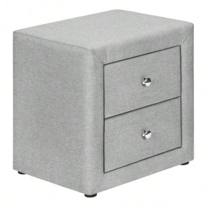 Nightstand, Nightstand, End, Side, Lamp, Storage Drawer, Bedroom, Upholstered, Linen Look, Transitional