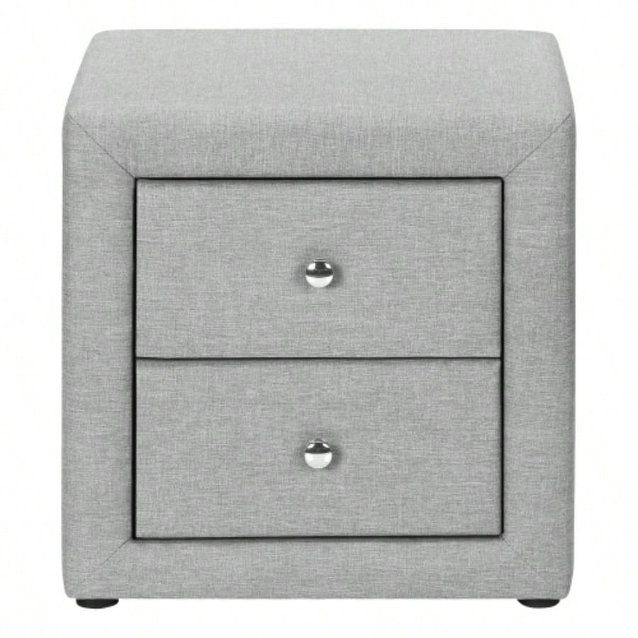 Nightstand, Nightstand, End, Side, Lamp, Storage Drawer, Bedroom, Upholstered, Linen Look, Transitional
