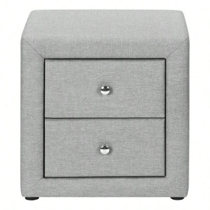 Nightstand, Nightstand, End, Side, Lamp, Storage Drawer, Bedroom, Upholstered, Linen Look, Transitional