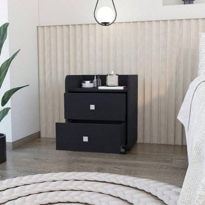 Nightstand Csmet, Metal Handle, Two Drawers, Black Wengue