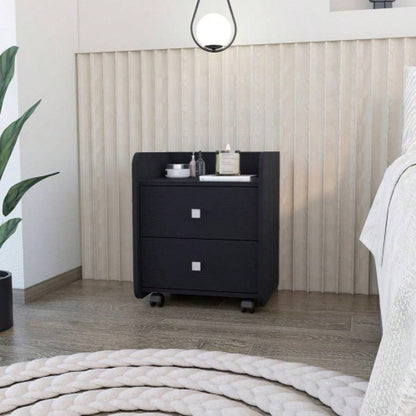 Nightstand Csmet, Metal Handle, Two Drawers, Black Wengue