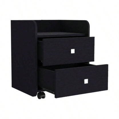 Nightstand Csmet, Metal Handle, Two Drawers, Black Wengue