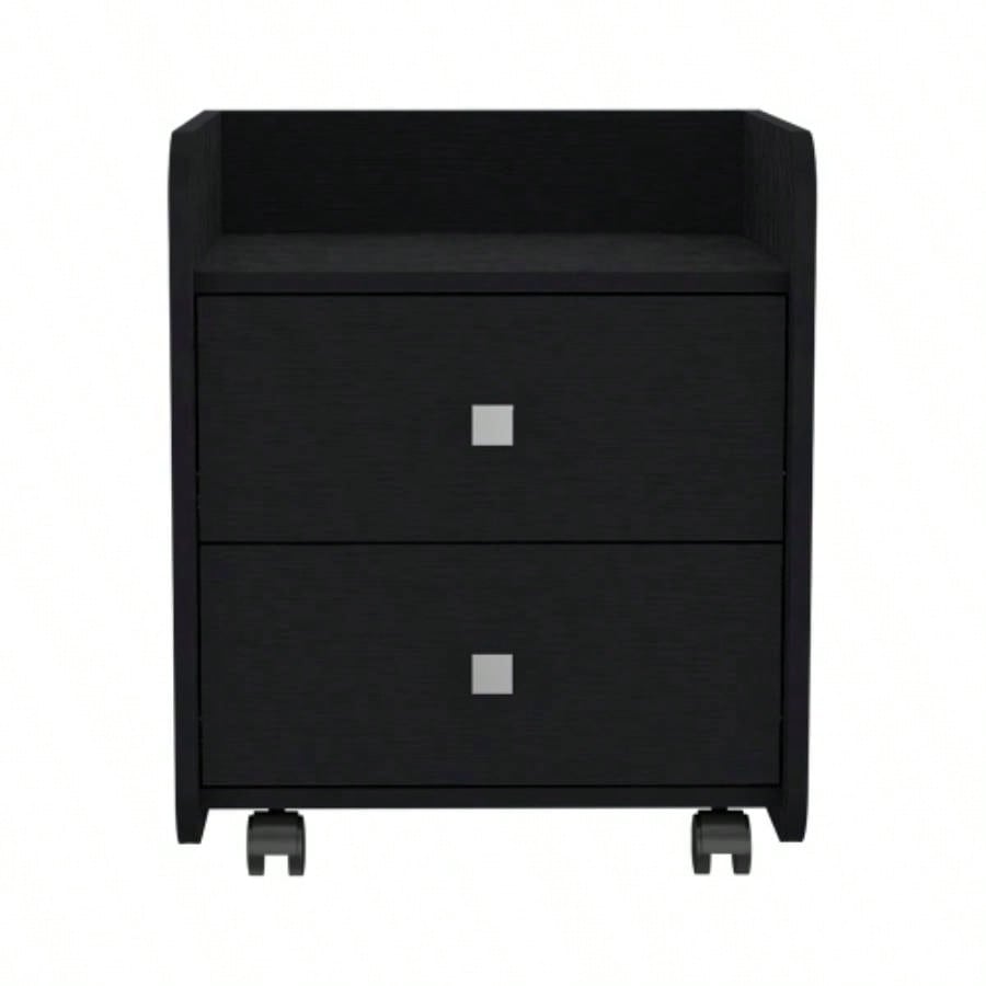Nightstand Csmet, Metal Handle, Two Drawers, Black Wengue