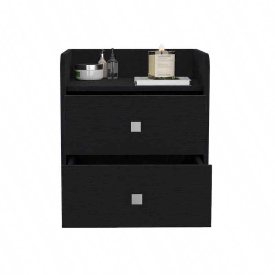 Nightstand Csmet, Metal Handle, Two Drawers, Black Wengue