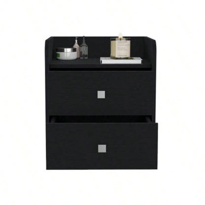 Nightstand Csmet, Metal Handle, Two Drawers, Black Wengue
