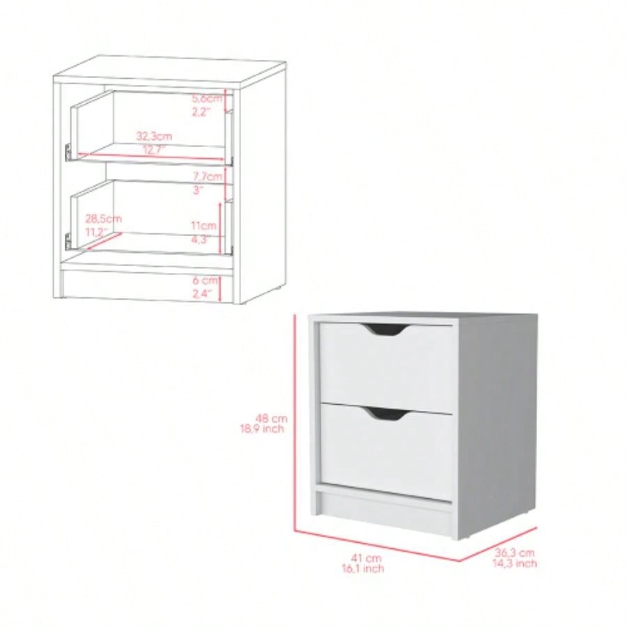 Nightstand Gandu, Two Drawers, White