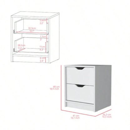 Nightstand Gandu, Two Drawers, White