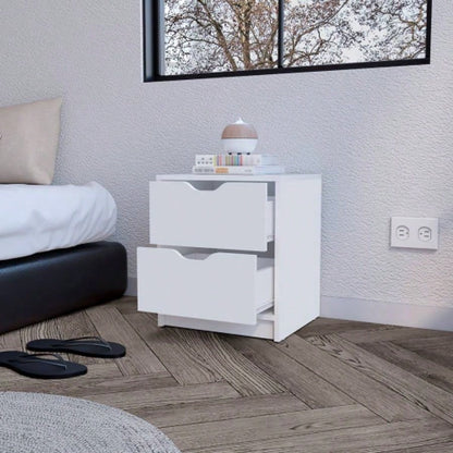 Nightstand Gandu, Two Drawers, White