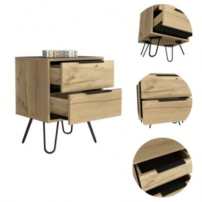 Nightstand Skyoner 2, Harpin, Two Drawers, Light Oak