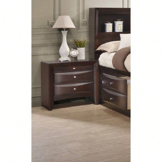 1Pc Contemporary 2 Drawer Nightstand End Table Jewelry Tray Brown Solid Wood Wooden Bedroom Furniture