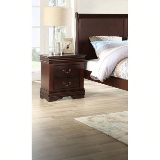 1pc Cherry Two Drawers Louis Philip Nightstand Solid Wood Contemporary Simple Style