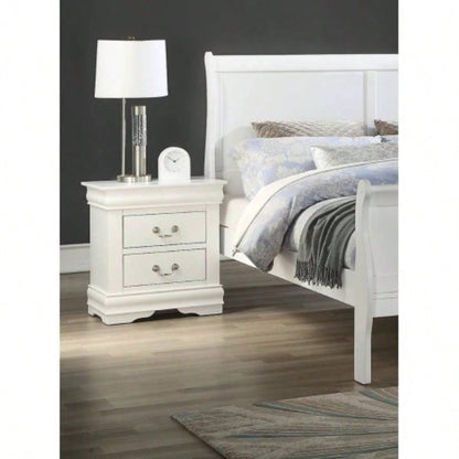 1pc Cherry Two Drawers Louis Philip Nightstand Solid Wood Contemporary Simple Style