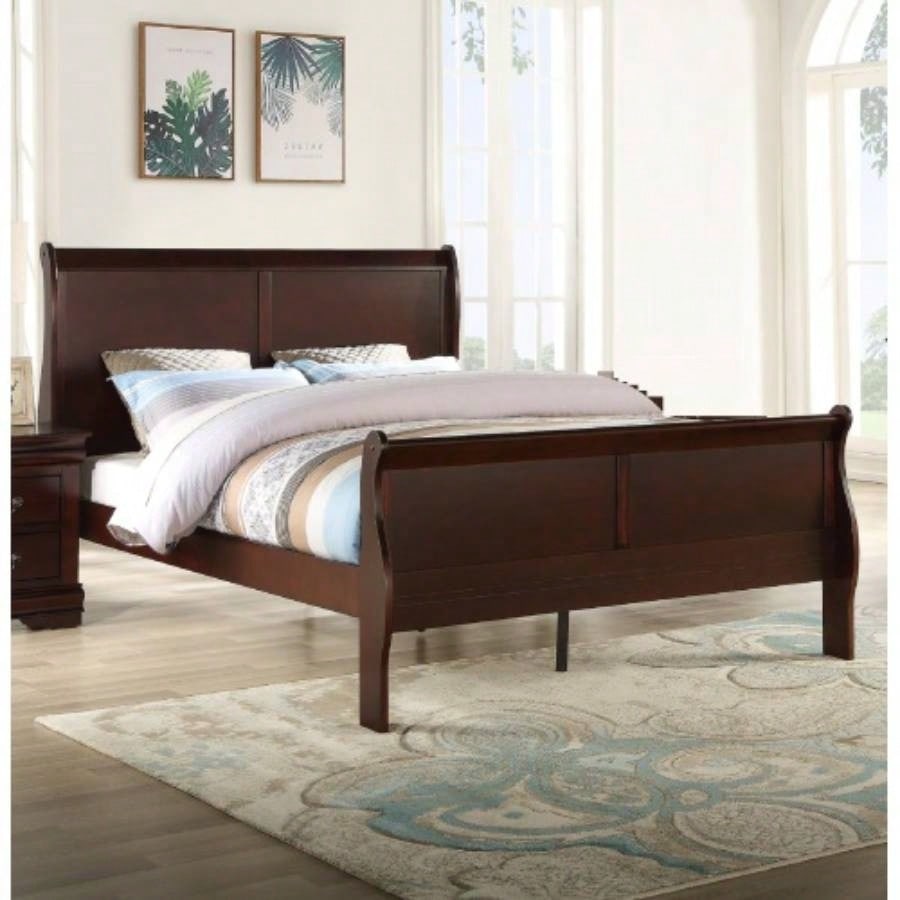 1pc Cherry Two Drawers Louis Philip Nightstand Solid Wood Contemporary Simple Style