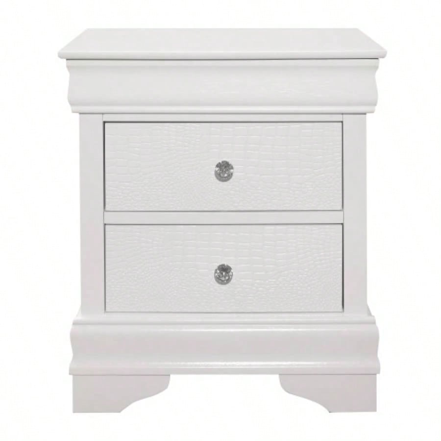 Traditional Design Bedroom Furniture 1pc Nightstand of 3x Drawers Faux Alligator Embossed Fronts White Wooden Furniture