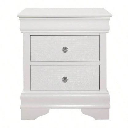 Traditional Design Bedroom Furniture 1pc Nightstand of 3x Drawers Faux Alligator Embossed Fronts White Wooden Furniture
