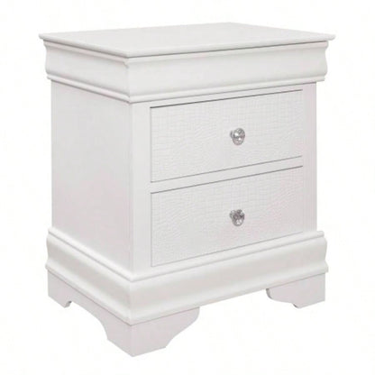 Traditional Design Bedroom Furniture 1pc Nightstand of 3x Drawers Faux Alligator Embossed Fronts White Wooden Furniture