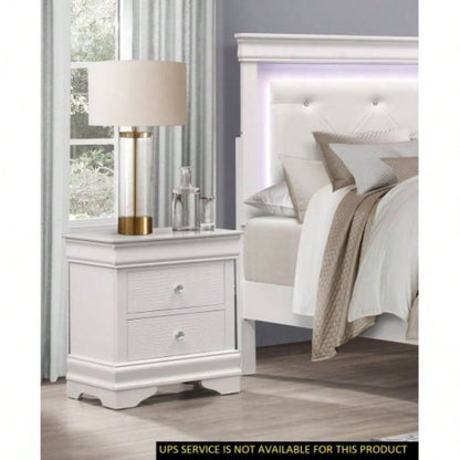 Traditional Design Bedroom Furniture 1pc Nightstand of 3x Drawers Faux Alligator Embossed Fronts White Wooden Furniture