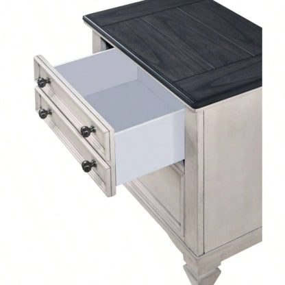 Beautiful Two - Tone 1 - Pc Nightstand End Table Two Storage Drawers Bedroom Furniture