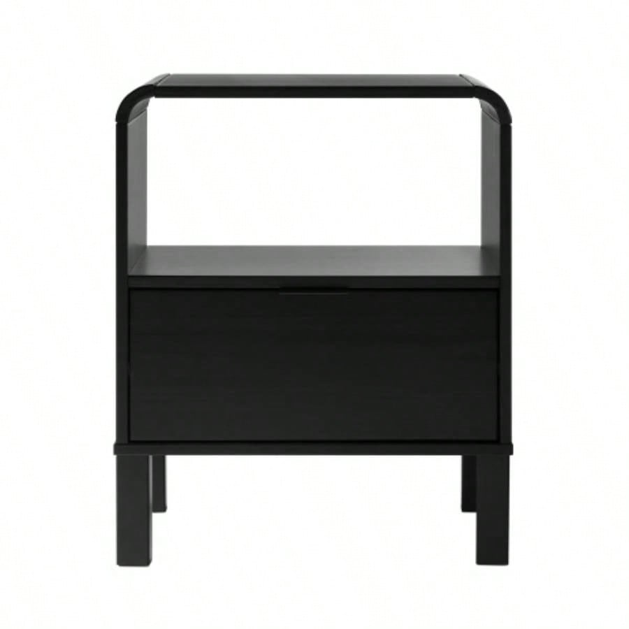 Modern Minimalist Curved - Top Solid Wood Nightstand - Black