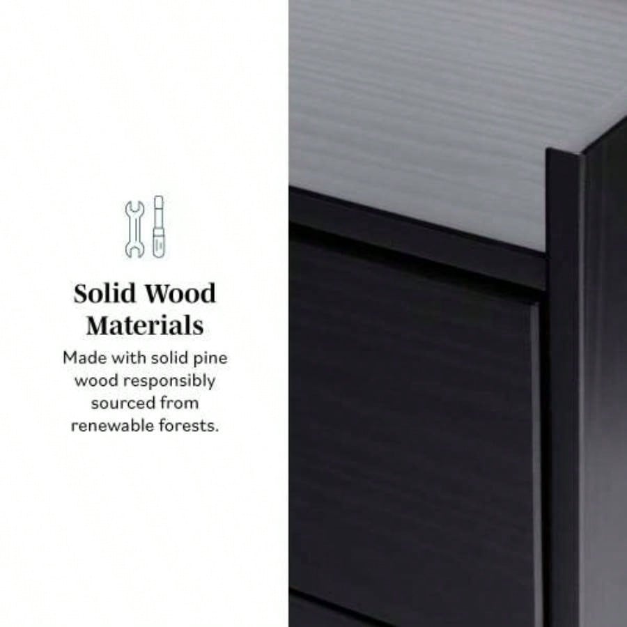 Mid - Modern 2 - Drawer Solid Wood Nightstand - Black