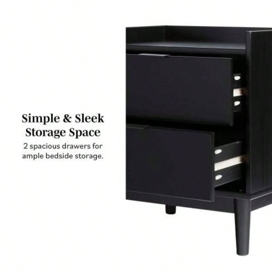 Mid - Modern 2 - Drawer Solid Wood Nightstand - Black