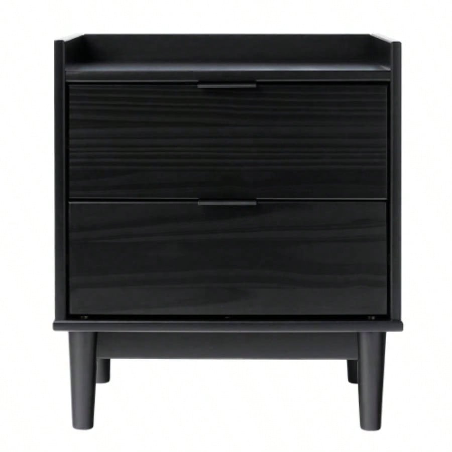 Mid - Modern 2 - Drawer Solid Wood Nightstand - Black
